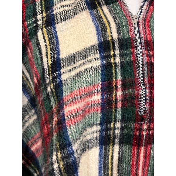 Vintage Plaid Hooded Poncho Cape Fringe Zip Front Made in Colombia - Picture 11 of 11